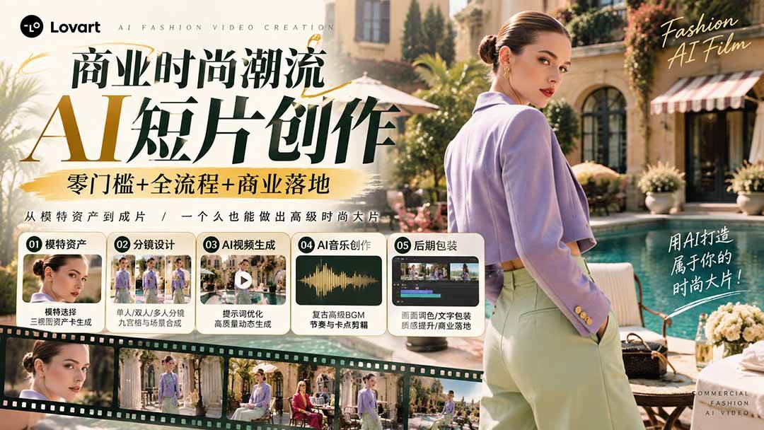 （21000期）从一张模特图到高级时尚广告大片：AI三视图资产、场景合成、电影分镜、动态生成与复古音乐剪辑实战课-777网创网