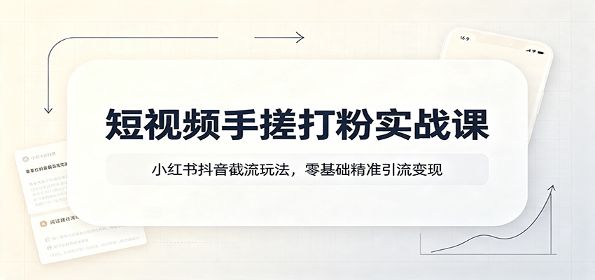 短视频手搓打粉实战课：小红书抖音截流玩法，零基础精准引流变现-777网创网