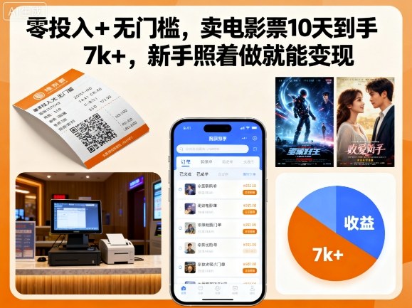 零投入+无门槛,卖电影票10天到手7k+,新手照着做就能变现【揭秘】-777网创网