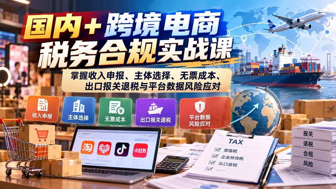(20686期)国内+跨境电商税务合规实战课:掌握收入申报、主体选择、无票成本、出口报关退税与平台数据风险应对-777网创网