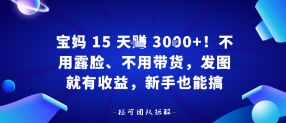 宝妈15天賺3k+！不用露脸、不用带货，发图就有收益，新手也能搞-777网创网