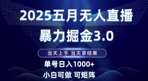 2025五月无人直播暴力掘金3.0，当天上手，当天拿结果，单号日入1k+小白可做可矩阵【揭秘】-777网创网