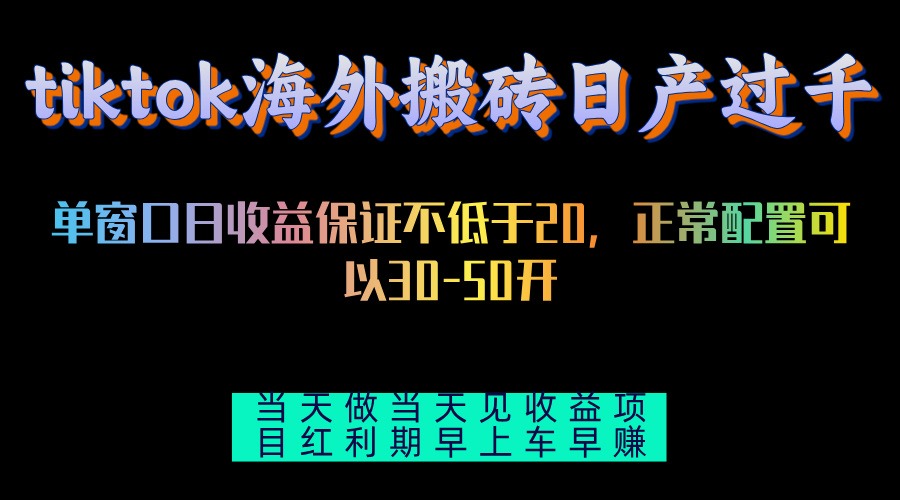 （13079期）tiktok海外搬砖项目单机日产过千当天做当天见收益-777网创网