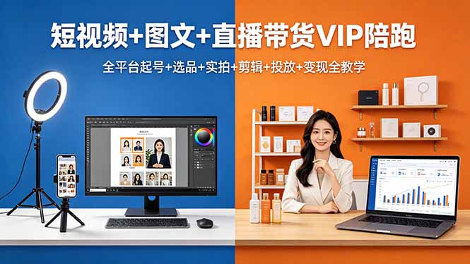 短视频+图文+直播带货VIP陪跑,全平台起号+选品+实拍+剪辑+投放+变现全教学-777网创网