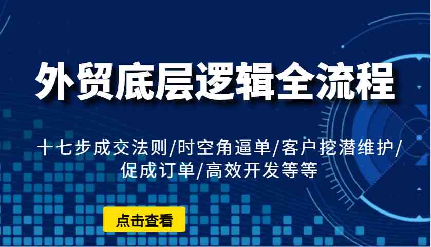 外贸底层逻辑全流程:十七步成交法则/时空角逼单/客户挖潜维护/促成订单/高效开发等等-777网创网