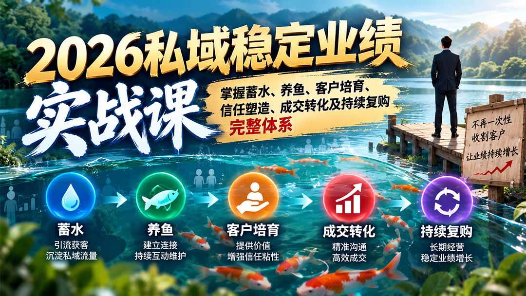 (20710期)2026私域稳定业绩实战课:掌握蓄水、养鱼、客户培育、信任塑造、成交转化及持续复购完整体系-777网创网