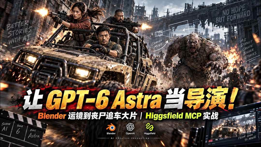(20762期)【无水印】让 GPT-6 Astra 当导演!Blender 运镜到丧尸追车大片|Higgsfield MCP 实战-777网创网