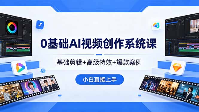 0基础AI视频创作系统课,基础剪辑+高级特效+爆款案例,小白直接上手-777网创网