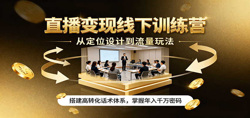 直播变现线下训练营,从定位设计到流量玩法,搭建高转化话术体系,掌握年入千万密码-777网创网