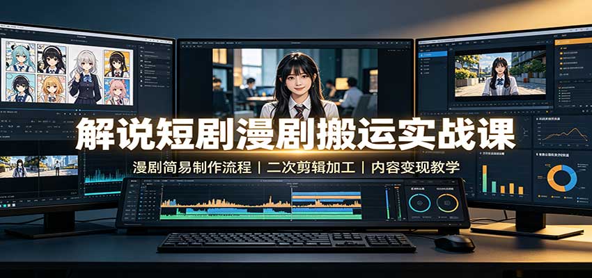 解说短剧漫剧搬运实战课:漫剧简易制作流程,二次剪辑加工,内容变现教学-777网创网