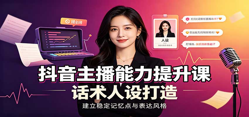 抖音主播能力提升课：账号底层逻辑，直播间搭建调试，话术人设打造全套教学-777网创网