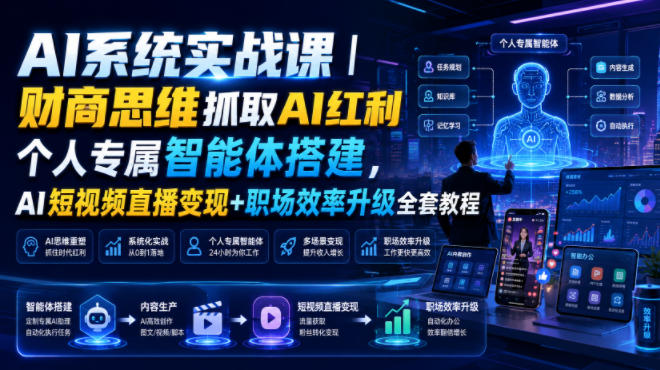 AI系统实战课|财商思维抓取AI红利|个人专属智能体搭建,AI短视频直播变现+职场效率升级全套教程-777网创网