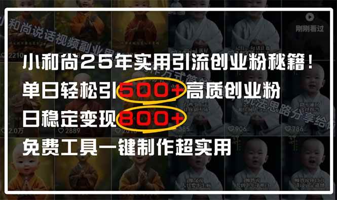 （14436期）小和尚2025年实用引流秘籍！单日轻松引500+高质量创业粉，日变现800+，…-777网创网