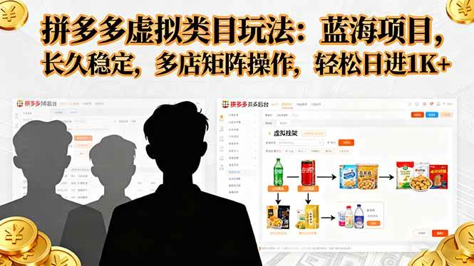 （16236期）拼多多虚拟类目玩法，蓝海项目，长久稳定，多店矩阵操作，轻松日进1K+-777网创网