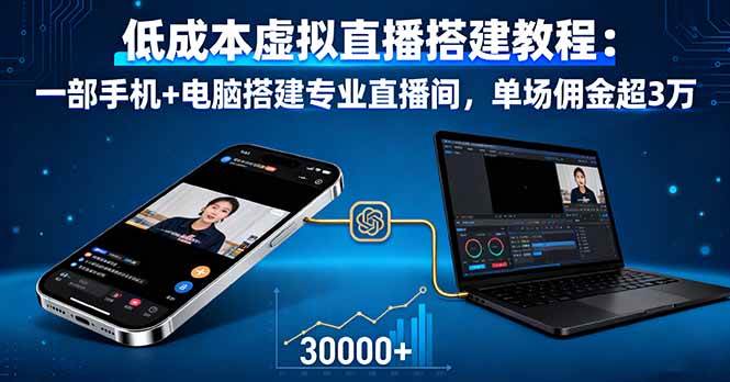 （16156期）低成本虚拟直播搭建教程：一部手机+电脑搭建专业直播间，单场佣金超3万-777网创网
