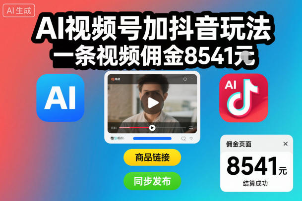 AI视频号加抖音玩法，一条视频佣金8541米-777网创网