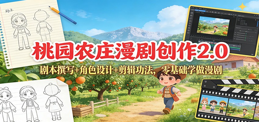 桃园农庄漫剧创作2.0:剧本撰写+角色设计+剪辑功法,零基础学做漫剧 桃园农庄漫剧创作2.0:剧本撰写+角色设计+剪辑功法,零基础学做漫剧