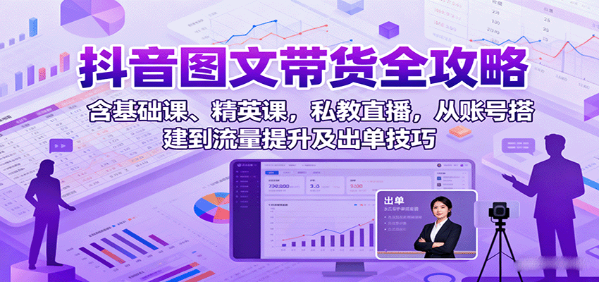 抖音图文带货全攻略：含基础课、精英课，私教直播，从账号搭建到流量提升及出单技巧-777网创网