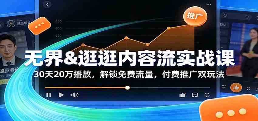 无界&逛逛内容流实战课：30天20万播放，解锁免费流量，付费推广双玩法-777网创网