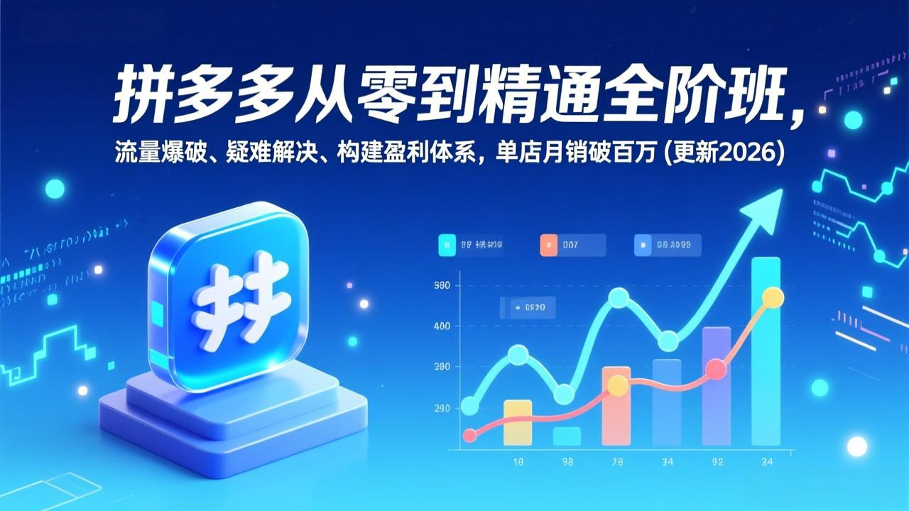 拼多多从零到精通全阶班,流量爆破、疑难解决,构建盈利体系,单店月销破百万(更新2026-777网创网