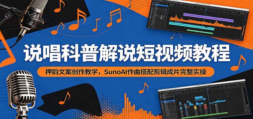 说唱科普解说短视频教程：押韵文案创作教学，SunoAI作曲搭配剪辑成片完整实操-777网创网