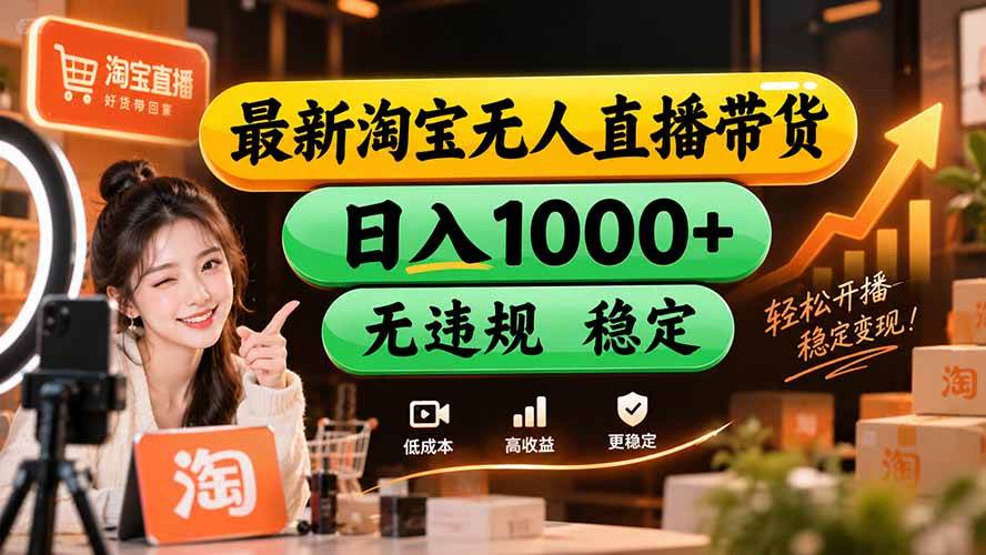 (20453期)【新技术】淘宝无人直播,独家,日入2K+,无封号,可矩阵,长期稳定-777网创网