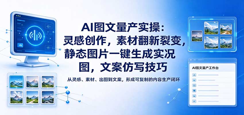 AI图文量产实操:灵感创作,素材翻新裂变,静态图片一键生成实况图,文案仿写技巧-777网创网