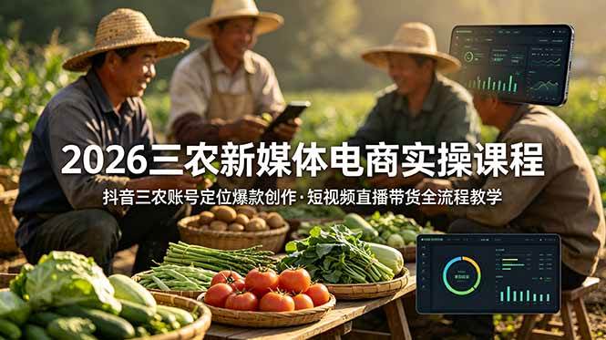 （18991期）2026三农新媒体电商实操课程：抖音三农账号定位爆款创作，短视频直播带货全流程教学-777网创网