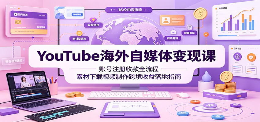 YouTube海外自媒体变现课：账号注册收款全流程，素材下载视频制作跨境收益落地指南-777网创网