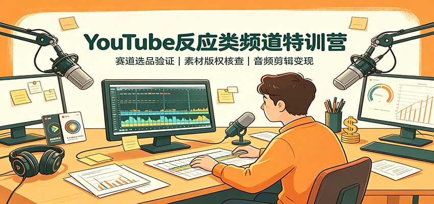 YouTube反应类频道特训营：赛道选品验证，素材版权核查，音频剪辑变现-777网创网