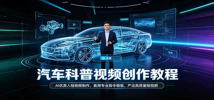 汽车科普视频创作教程:AI仿真人短视频制作,套用专业指令模板,产出高质量短视频-777网创网