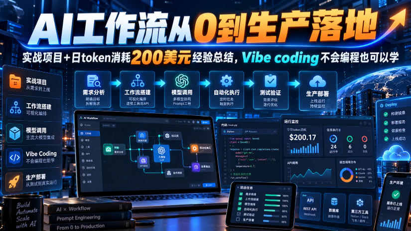 AI工作流从0到生产落地，实战项目+日token消耗200美刀经验总结，Vibe coding不会编程也可以学-777网创网