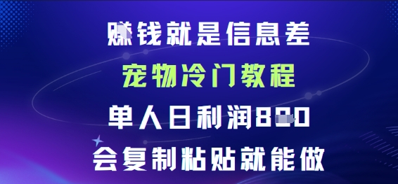 賺钱就是信息差宠物冷门教程，单人日利润日8张会复制粘贴就能做-777网创网
