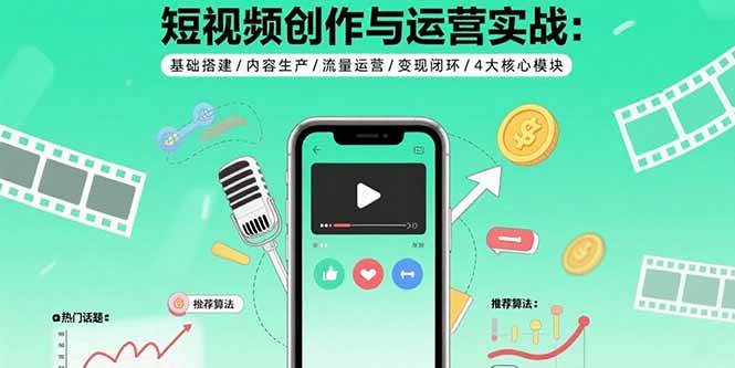 (15819期)短视频创作与运营实战:基础搭建/内容生产/流量运营/变现闭环/4大核心模块-777网创网