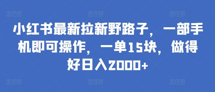小红书最新拉新野路子，一部手机即可操作，一单15块，做得好日入2000+【揭秘】-777网创网
