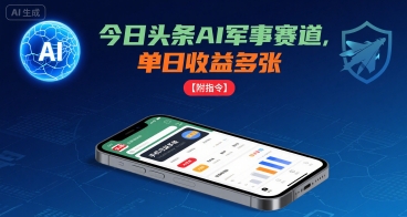 今日头条AI军事赛道，单日收益多张 ，手机可做【附指令】-777网创网