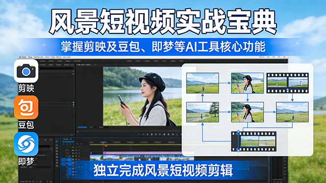 风景短视频实战宝典:掌握剪映及豆包、即梦等AI工具的核心功能,独立完成风景短视频剪辑-777网创网