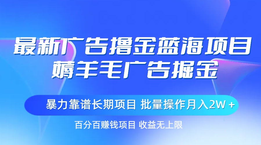 （11193期）最新广告撸金蓝海项目，薅羊毛广告掘金 长期项目 批量操作月入2W＋-777网创网