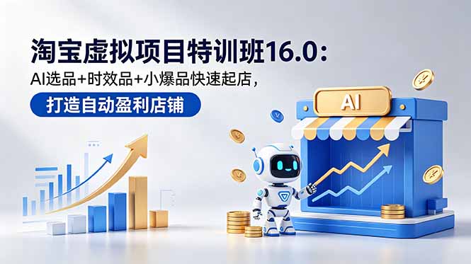 淘宝虚拟项目特训班16.0:AI选品+时效品+小爆品快速起店,打造自动盈利店铺-777网创网