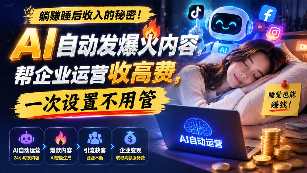 躺赚睡后收入的秘密!AI 自动发爆火内容,帮企业运营收高费,一次设置不用管【原创双语字幕】-777网创网