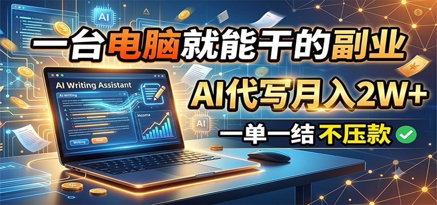一台电脑就能干的副业，AI代写月入2W+，一单一结不压款-777网创网