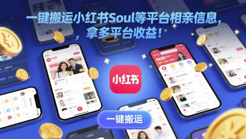 一键搬运小红书Soul等平台相亲信息,拿多平台收益!-777网创网