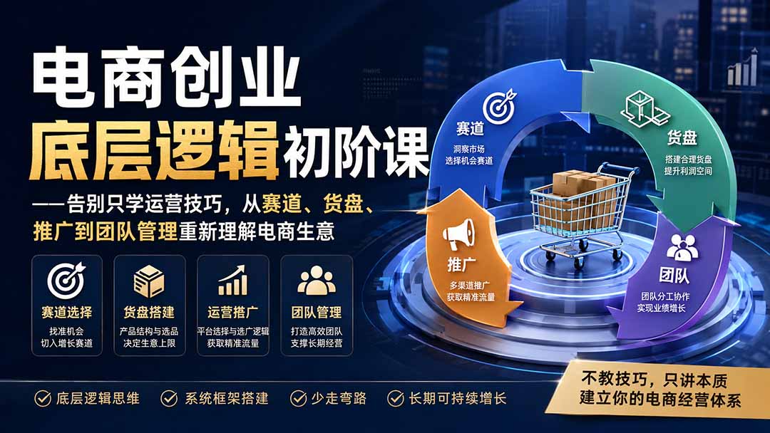 电商创业底层逻辑初阶课——告别只学运营技巧，从赛道、货盘、推广到团队管理重新理解电商生意-777网创网
