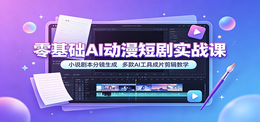 零基础AI动漫短剧实战课：小说剧本分镜生成，多款AI工具成片剪辑教学-777网创网