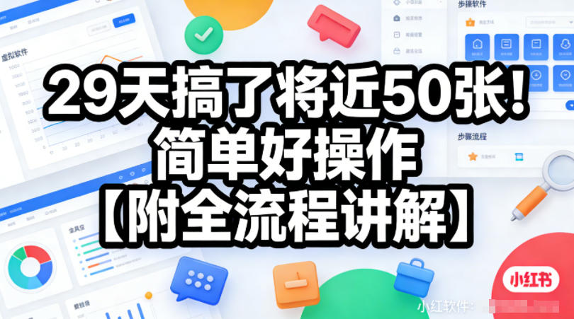 小红书虚拟软件类，29天搞了将近50张！简单好操作【附全流程讲解】-777网创网