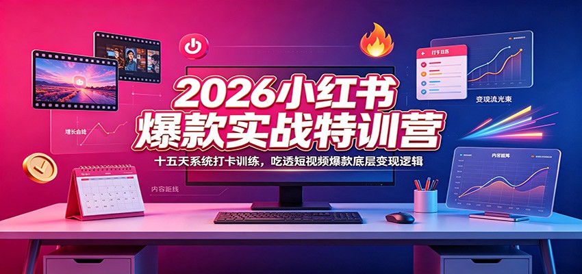 2026小红书爆款实战特训营：十五天系统打卡训练，吃透短视频爆款底层变现逻辑-777网创网