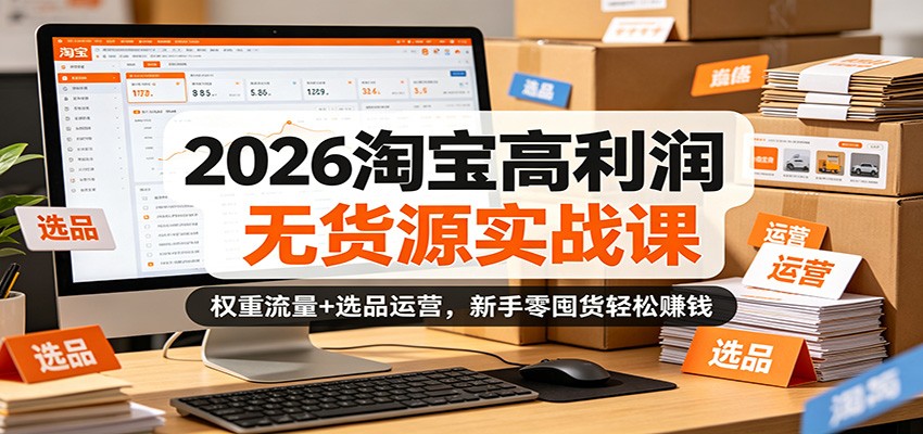 2026淘宝高利润无货源实战课：权重流量+选品运营，新手零囤货轻松赚钱-777网创网