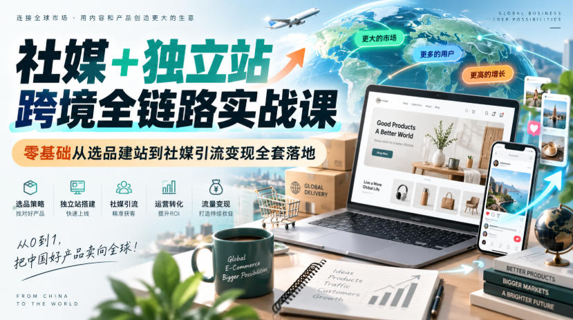 社媒+独立站跨境全链路实战课｜零基础从选品建站到社媒引流变现全套落地-777网创网