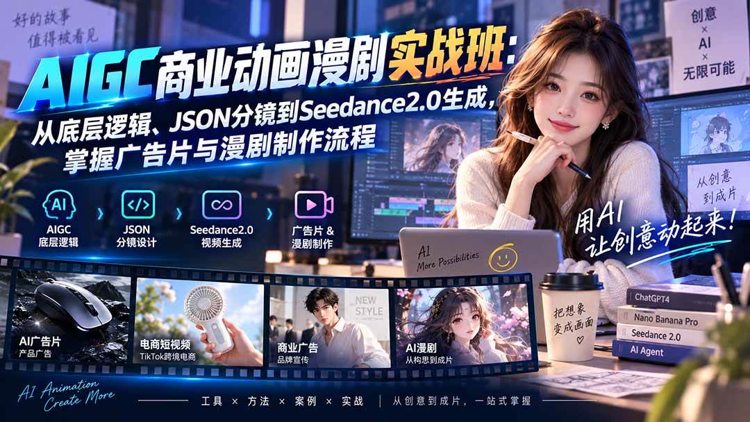 (20268期)AIGC商业动画漫剧实战班-更新:从底层逻辑、JSON分镜到Seedance2.0生成,掌握广告片与漫剧制作流程-777网创网