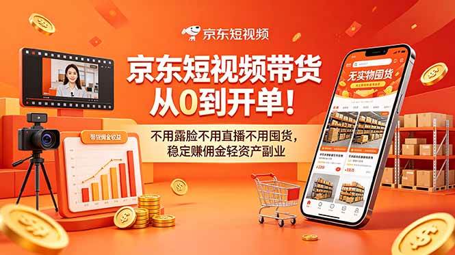 （18895期）京东短视频带货从0到开单！不用露脸不用直播不用囤货，稳定赚佣金轻资产副业-777网创网